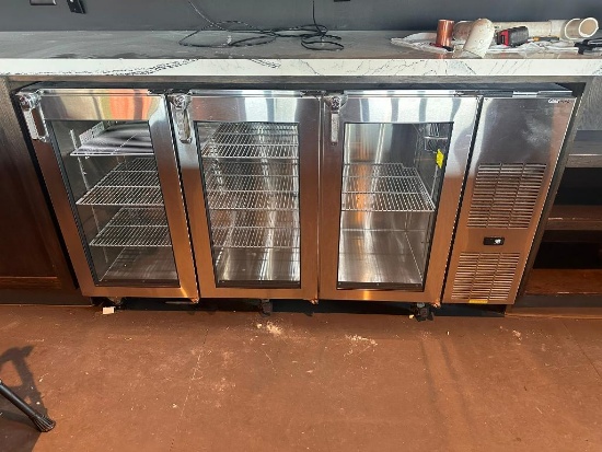 GlasTender C1FB72G 3-Section Glass Door Backbar Undercounter Refrigerator on Mobile Base