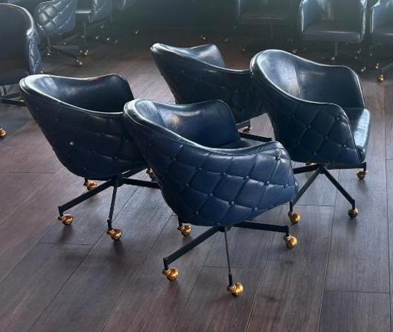 4 Qty. Blue Leather Lounge Chairs, Sold by the Chair x's the Quantity, 4x$