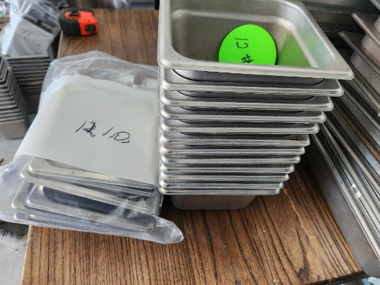 12 Qty - 1/6 Size Steam Pans w/ 10 Lids