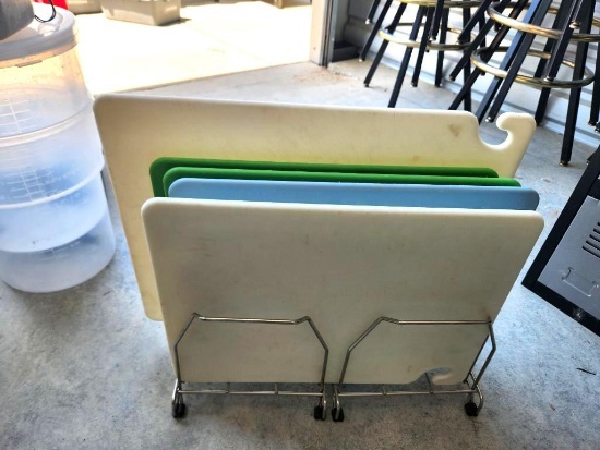Five NSF Cutting Boards and Two Cutting Board Racks