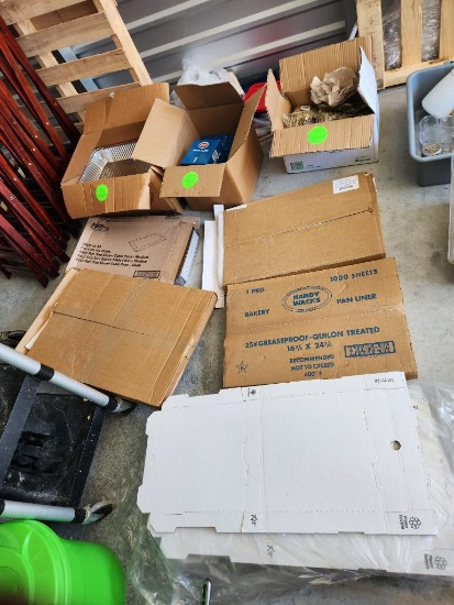 Large Group of Unused Supplies, Patty Paper, Pizza Boxes, Aluminum Pans & Lids, Pan Liner & More