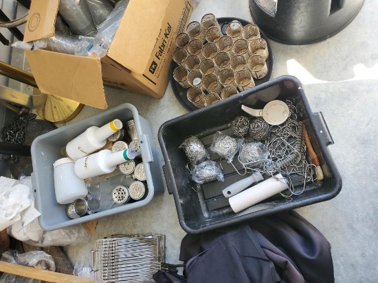 Misc. Grouping of Food Service Supplies, Shakers, Pourers, Wire Pads, Candle Holders and More