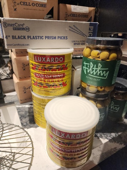 Luxardo Marachino Cherries, Filthy Olives, Brine