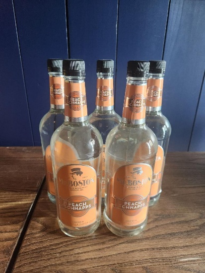 5 Bottles of Mr. Boston Peach Schnapps 1L