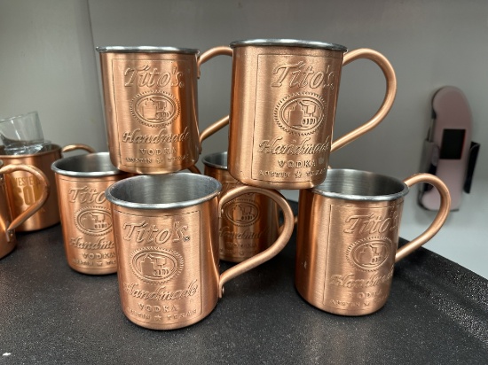 Six Moscow Mule Mugs, Tito's Vodka Embossed, All Six for One Bid