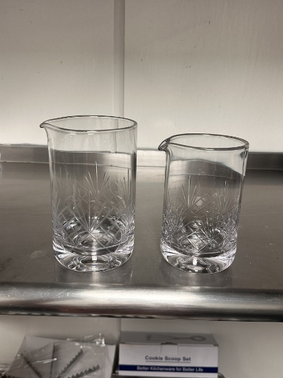 Lot of 2, Diamond Cut Cocktail Stirring / Mixing Glasses w/ Spout