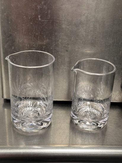 Lot of 2, Diamond Cut Cocktail Stirring / Mixing Glasses w/ Spout
