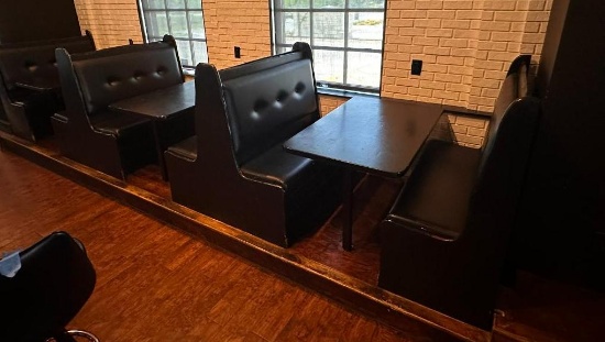 Bank of Booths, Wood Tables 30in x 48in x 30in H, 48in Booths, 3 Tables, 4 Booths