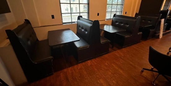 Bank of Booths, Wood Tables 30in x 48in x 30in H, 48in Booths, 3 Tables, 4 Booths