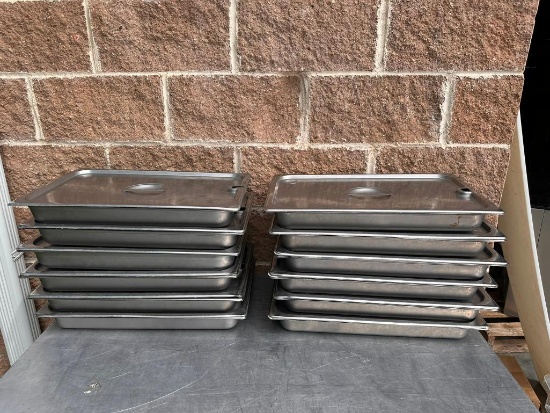 12 Qty - Superior Full Size Stainless Steel Steam Pans w/ Lids, No. 4329082, Sold 12x$