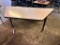 Lot of 2, 57in Adjustable Height Trapezoid Work Table w/ Laminate Top Grey Design