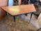 Lot of 2, 57in Adjustable Height Trapezoid Work Table w/ Laminate Top Wood Grain Design