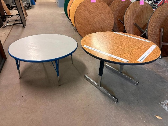 Lot of 2 Adjustable Height Round Work Tables, 42in Diameter