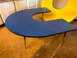 Blue Half-Round Kidney School Table, Adjustable Height, 66in x 60in