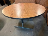 48in Round Adjustable Height Work Table w/ Laminate Top Wood Grain Design