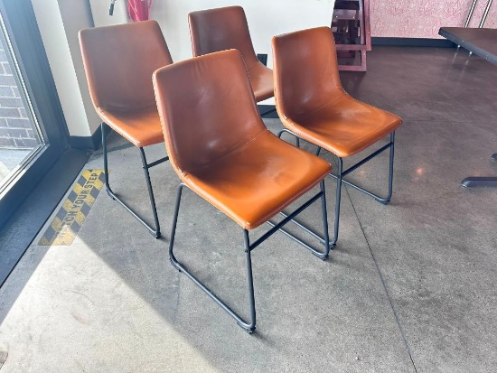 Lot of 4, Walker Edison Restaurant Chairs, Leather Type, Polyurethane Foam Bucket Seats & Metal