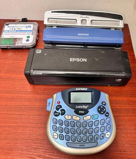 DYMO Label Maker, (2) 3-Hole Punches, EPSON ES-300W Cordless Sheetfed Scanner