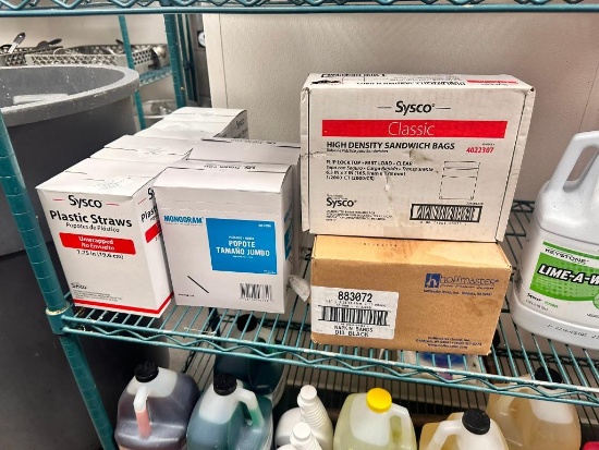 New Sealed Products, Plastic Straws, 2 Boxes of Stirrers, Sandwich Bags, Lime-A-Way, 4 Boxes Straws