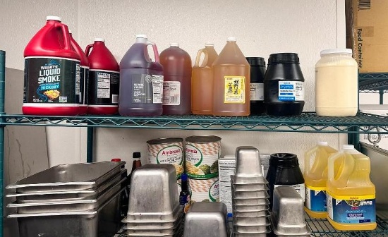 Large Group of Sealed Food Products, Liquid Smoke, Red Wine Vinegar, Vegetable Oil, Sesame Oil,