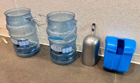 Pair of Ice Buckets, Large Ice Scoop & Holder