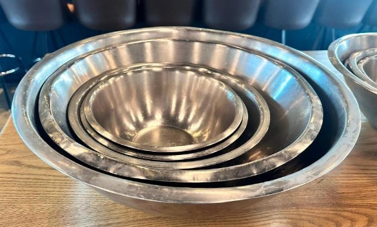Group of 5 Stainless Steel Mixing Bowls, 18in to 8in