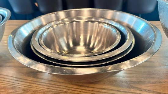 Group of 4 Stainless Steel Mixing Bowls, 16in to 8in