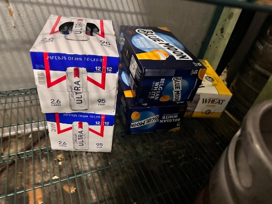 Cold Beer, Michelob Ultra (2) Twelve Packs, Blue Moon (2) Fifteen Packs, (1) Twelve Pack Wheat Beer