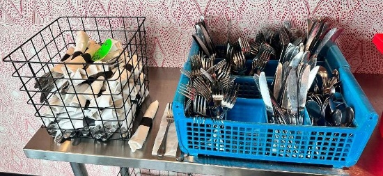 Large Group of Silverware, Forks, Butter Knives & Spoons, More Forks & Knives than Spoons w/ Caddys