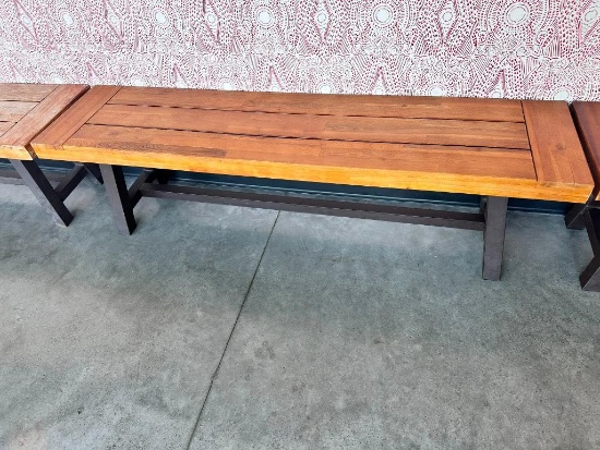 Rustic Handmade Lobby Bench, Wood w/ Iron Framework, 63in x 15in x 17in H