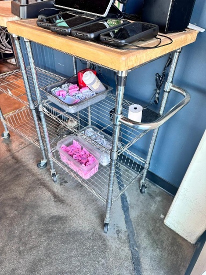Chrome Mobile Shelving Unit/Cart w/ Detached Cutting Board Top Included, Has Handle