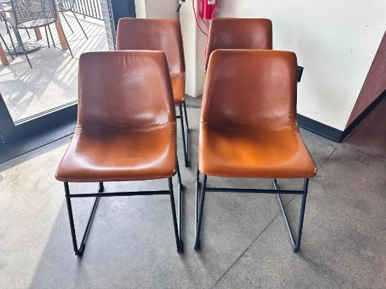 Lot of 4, Walker Edison Restaurant Chairs, Leather Type, Polyurethane Foam Bucket Seats & Metal