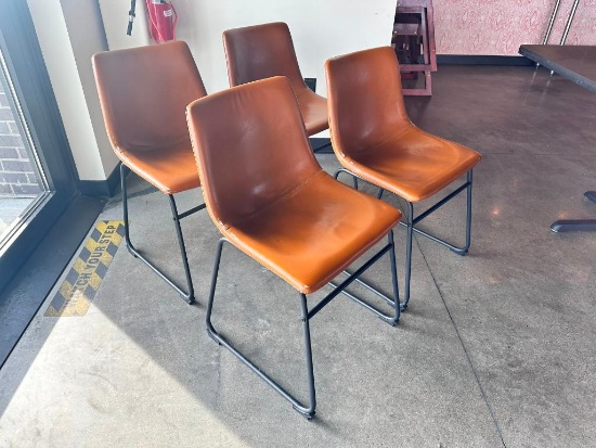 Lot of 4, Walker Edison Restaurant Chairs, Leather Type, Polyurethane Foam Bucket Seats & Metal