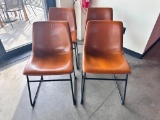 Lot of 4, Walker Edison Restaurant Chairs, Leather Type, Polyurethane Foam Bucket Seats & Metal