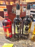 3 Bottles, All 1-Liter, Strawberry Patch Schnapps, UV Grape Vodka