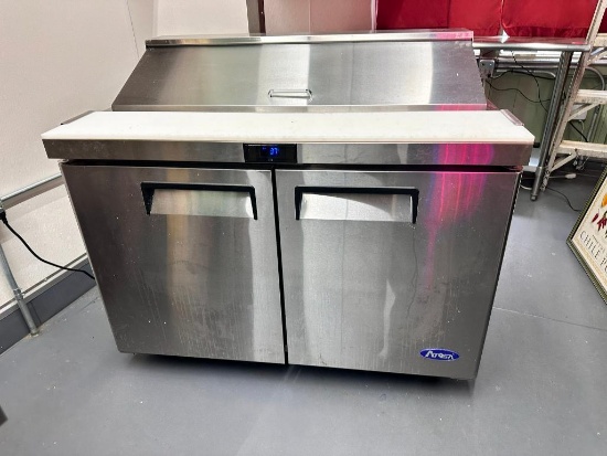 Atosa Stainless Steel 2-Section Mobile Sandwich / Salad Prep Table Refrigerator Model: MSF8302GR,