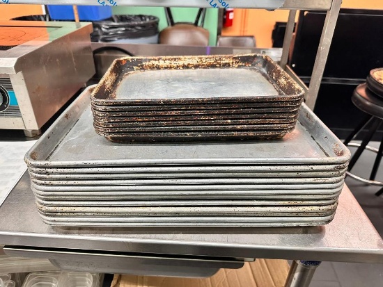 19 Aluminum Sheet Pans, (12) 1/2 Size, (7) Quarter Size