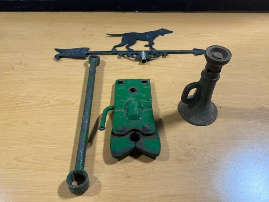 Antique Screw Jack, Weather Vane, Lug Wrench, 12 Ton Hitch
