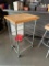 Mobile Chrome Metal Shelving Unit / Cart w/ 3 Shelves & Factory Solid Wood Cutting Board Surface Top
