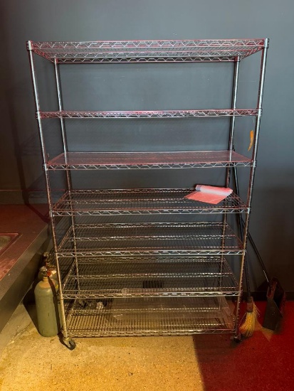 Mobile Chrome Epoxy Metal Dunnage Shelving Rack, 76in x 48in x 18in