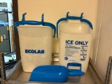 Two ECOLAB Ice Buckets and Scoop