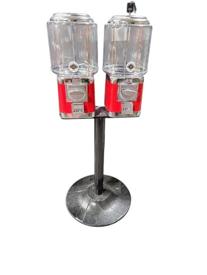 New LYPC Double Head Candy Gumball Machine, New w/ Keys, Assembled w/ Base, .25