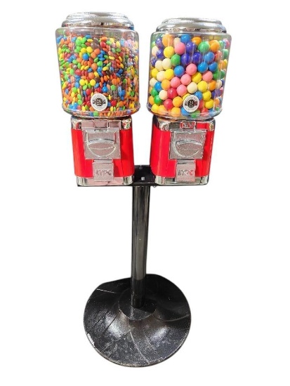 New LYPC Double Head Candy Gumball Machine, New w/ Keys, Assembled w/ Base, .25