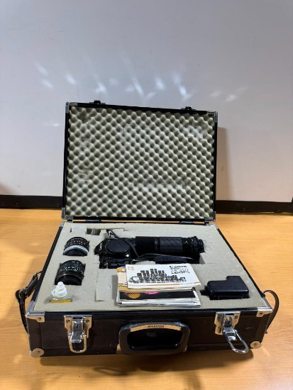 Complete Canon 35mm Camera Set w/ Hard Case, Camera Body, Lenses, Manuals, Flash & More