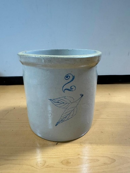 2 Gallon Leaf Stoneware Crock, Likely Western
