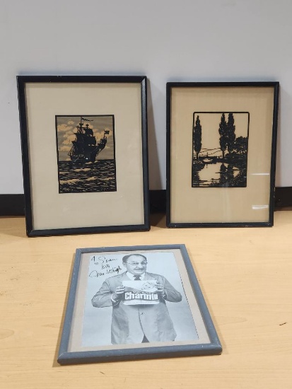 Mr. Whiple Charmin Signed Photo and Two Silhouette Framed Prints