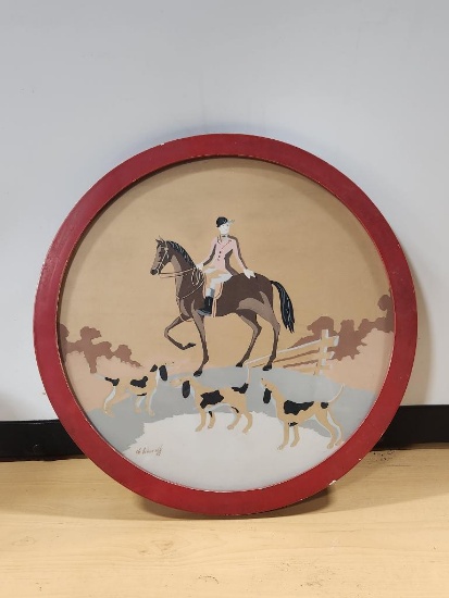 Round Port-Hole Equestrian Lady and Dogs