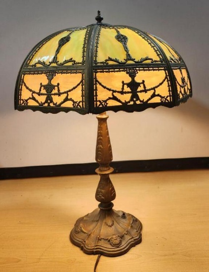 Six-Panel Slag Glass Table Lamp
