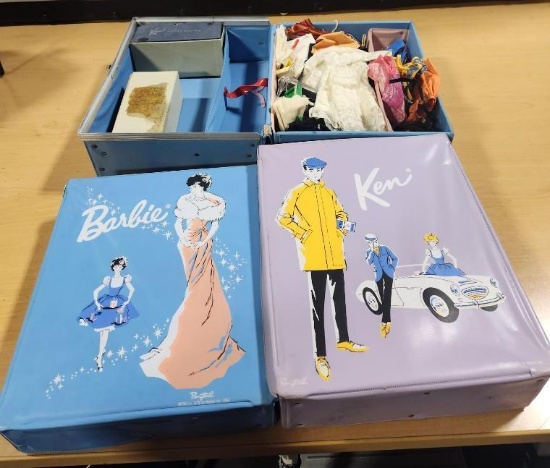 Ken and Barbie Doll Cases w/ Clothes