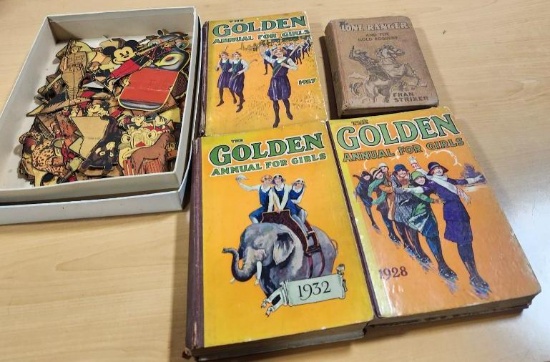 1920's and 30's Golden Annual for Girls and Die Cut Paper Toys or Cards