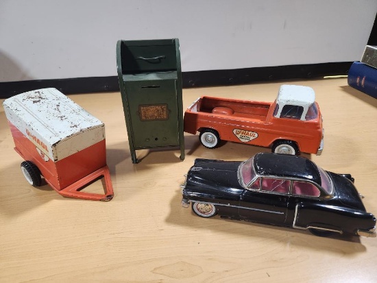 Vintage Moving Truck and Trailer, and Car, Mailbox